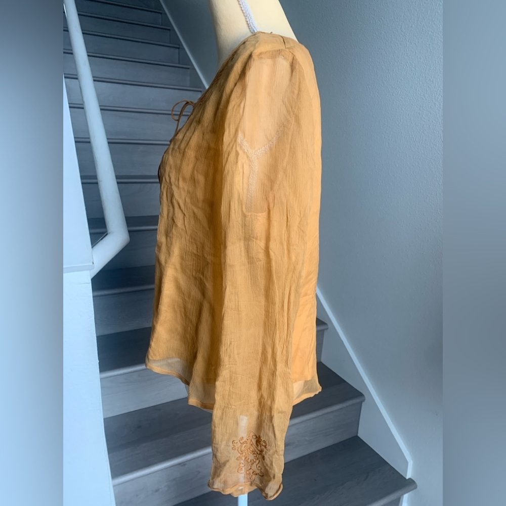 New York City Design Co Embroidered Tie-Neck Blouse in Mustard - Picture 4 of 9